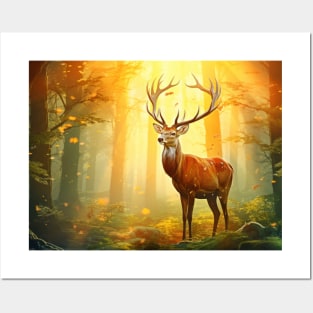 Stag Deer Animal Wildlife Wilderness Colorful Realistic Illustration Posters and Art